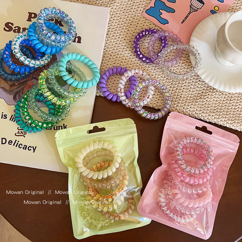 Colorful Phone Line Hair Ring Women's Summer Balls Hair Tie High Elastic Durable Hair Rope