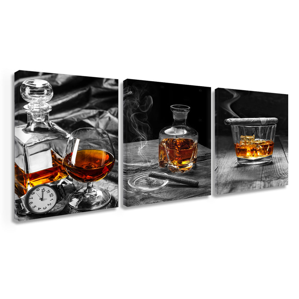 Vodka & Wine Glass Still Life Triple Oil Painting / Elegant Bar Wall Art for Home & Lounge Décor