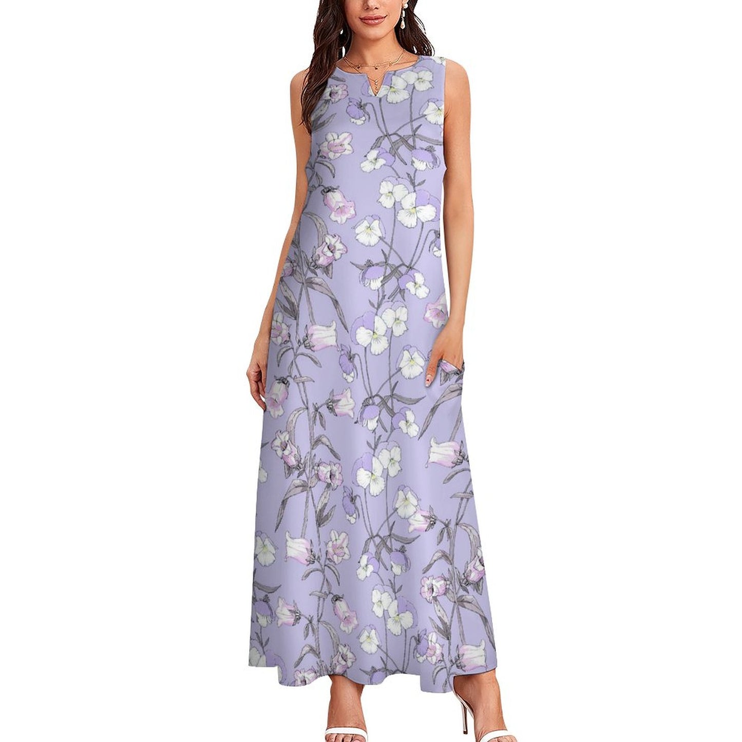 Elegant Women's Purple Flowy Sleeveless Ankle-Length Dress – Perfect for Weddings, Parties, and Summer Chic