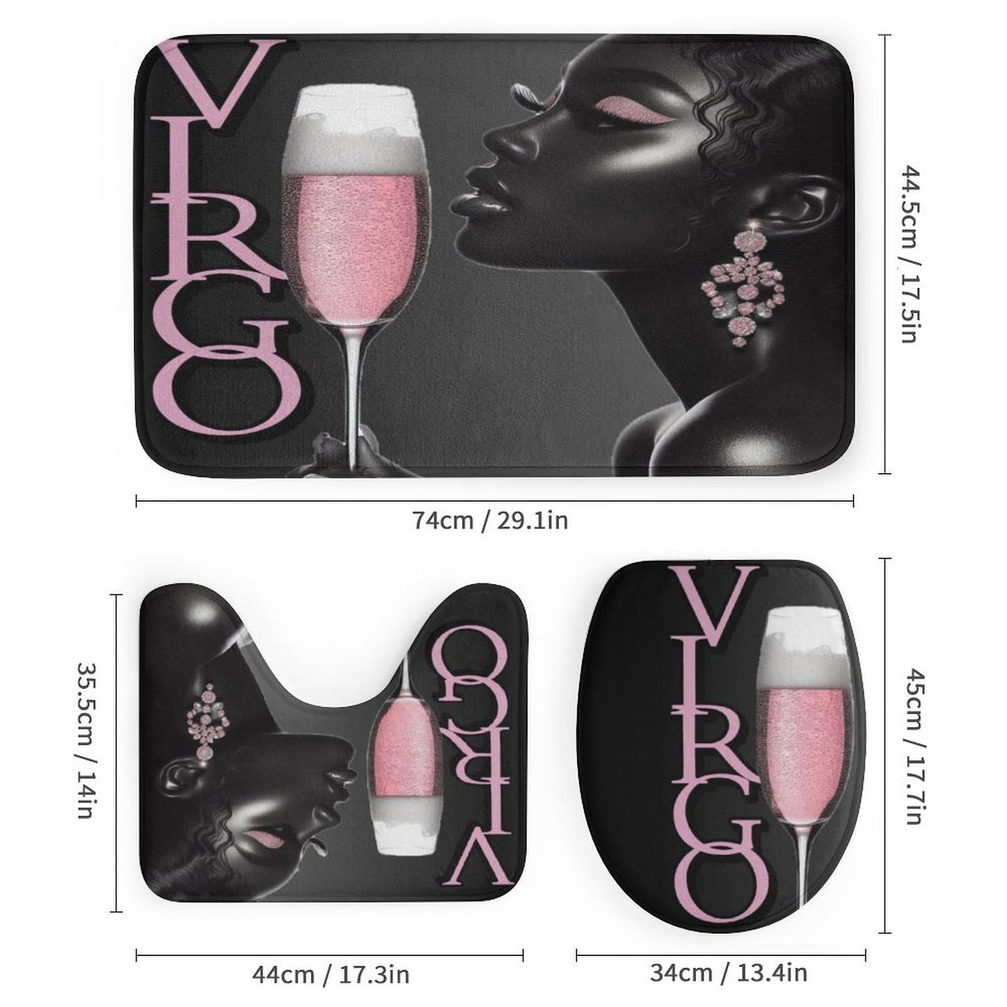 Pink & Black Melanin Virgo Shower Curtain Set with 3 Rugs – Bold Astrology Home Decor