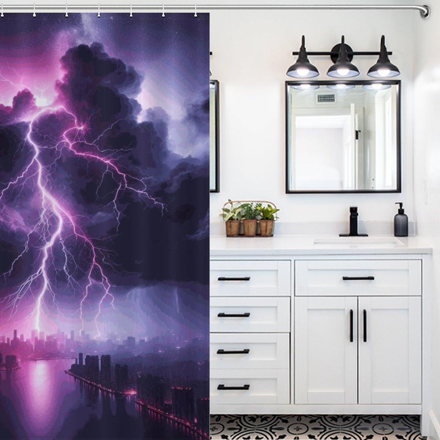 Thunder Storm Shower Curtain/ Black and Purple/ The Storm/ Master Bathroom/ Guest Bathroom