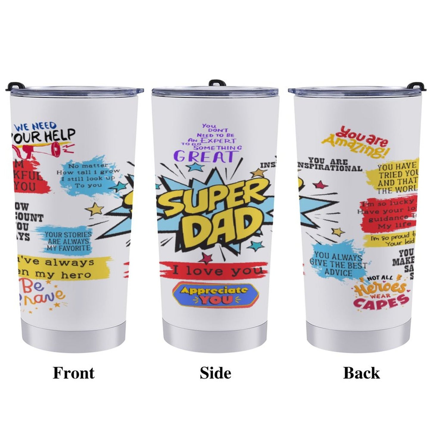 Super Dad Appreciation Car Travel Mug Set with Cleaning Kit – 20oz (590ml) Insulated Coffee Tumbler | Father’s Day Gift, Dad Appreciation Cup
