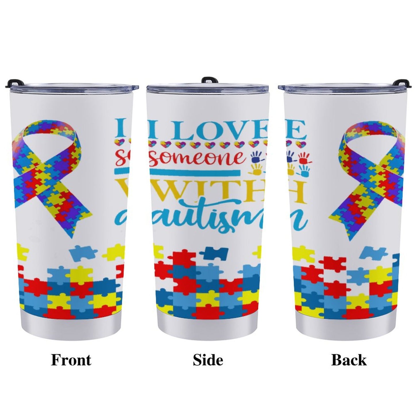 Autism Awareness 20oz Travel Mug Set with Cleaning Kit – 590ml Insulated Coffee Tumbler, Puzzle Design, Neurodiversity Support Gift, Hot & Cold Cup