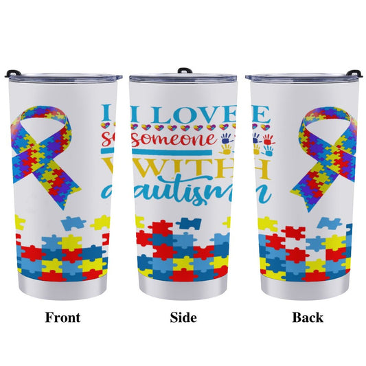 Autism Awareness 20oz Travel Mug Set with Cleaning Kit – 590ml Insulated Coffee Tumbler, Puzzle Design, Neurodiversity Support Gift, Hot & Cold Cup