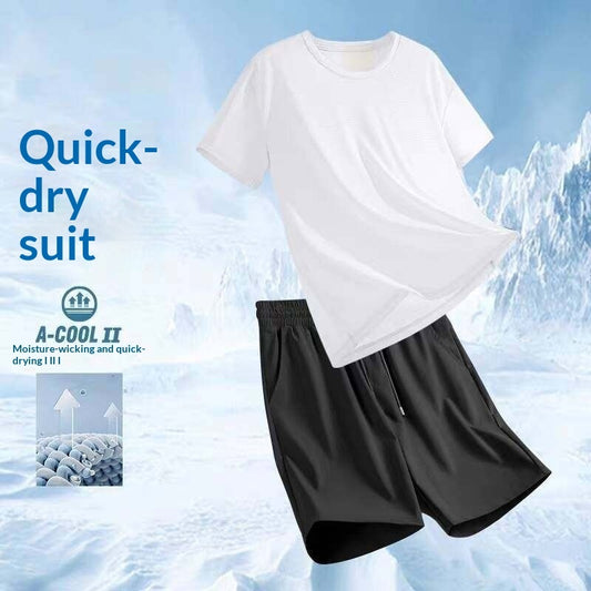 Breathable Men’s Two-Piece Sports Set | Short Sleeve Athletic Outfit with Matching Shorts | Lightweight Gym, Running & Streetwear Set for Summer