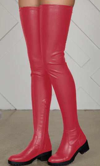 New Women's Thigh High Elastic Low-Heel Boots – Chic Stretchy Over-the-Knee Shoes