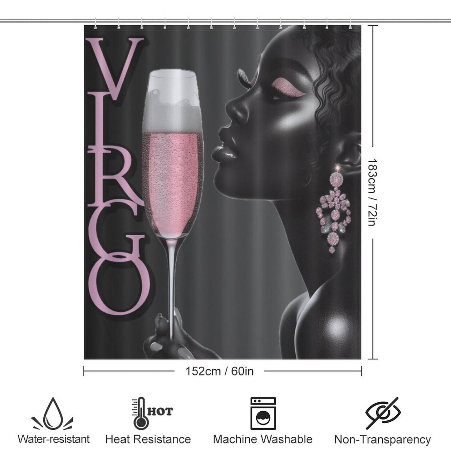 Pink & Black Melanin Virgo Shower Curtain  – Bold Astrology Home Decor