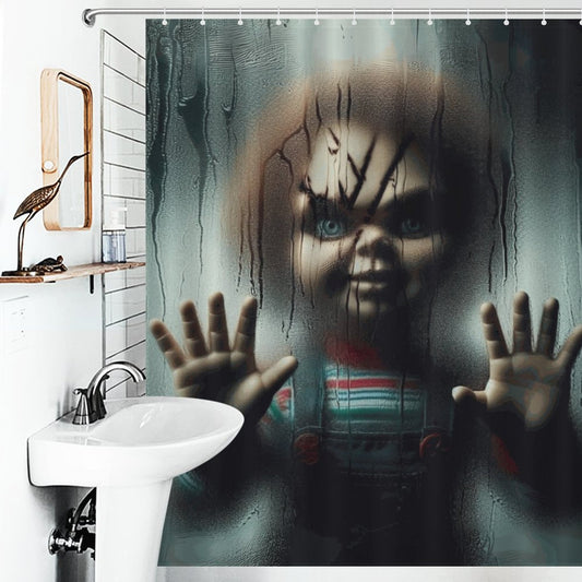Creepy Chucky Horror Shower Curtain | Killer Doll Bathroom Decor | Halloween Scary Movie Curtain | Spooky Horror Home Decor Gift