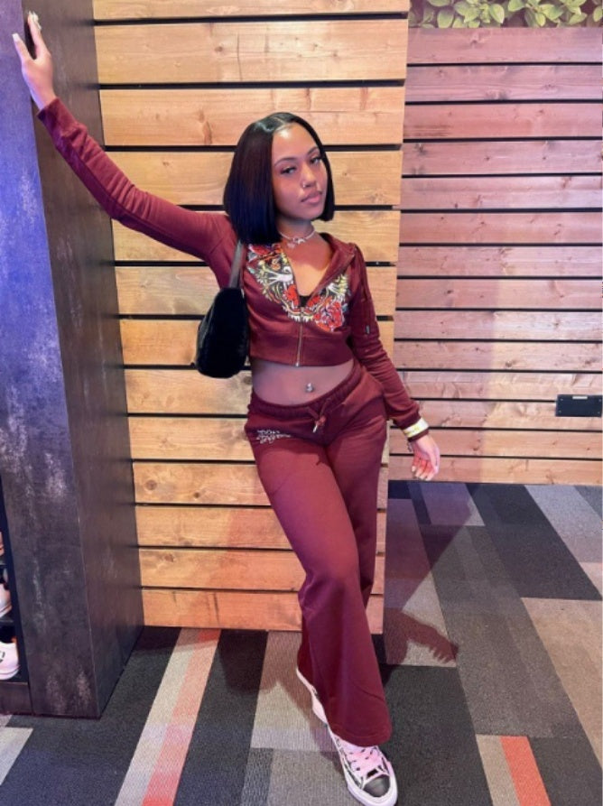 Women’s Casual Streetwear Printed 2-Piece Set – Multicolor Tracksuit | Trendy Graphic Top & Matching Pants | Comfortable Everyday Outfit
