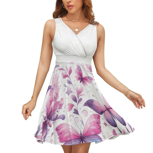 Pink and Purple  Butterfly Sleeveless High Waist Dress