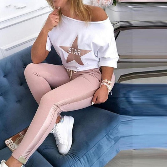 Starry Alphabet Print Top And Pants Casual Set
