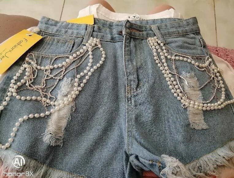 Women's Summer Beaded Jeans Shorts