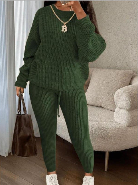 Winter Ribbed Knit Sweater and Pants Set | Women’s Loose Pullover Top & Drawstring Trouser Lounge Set