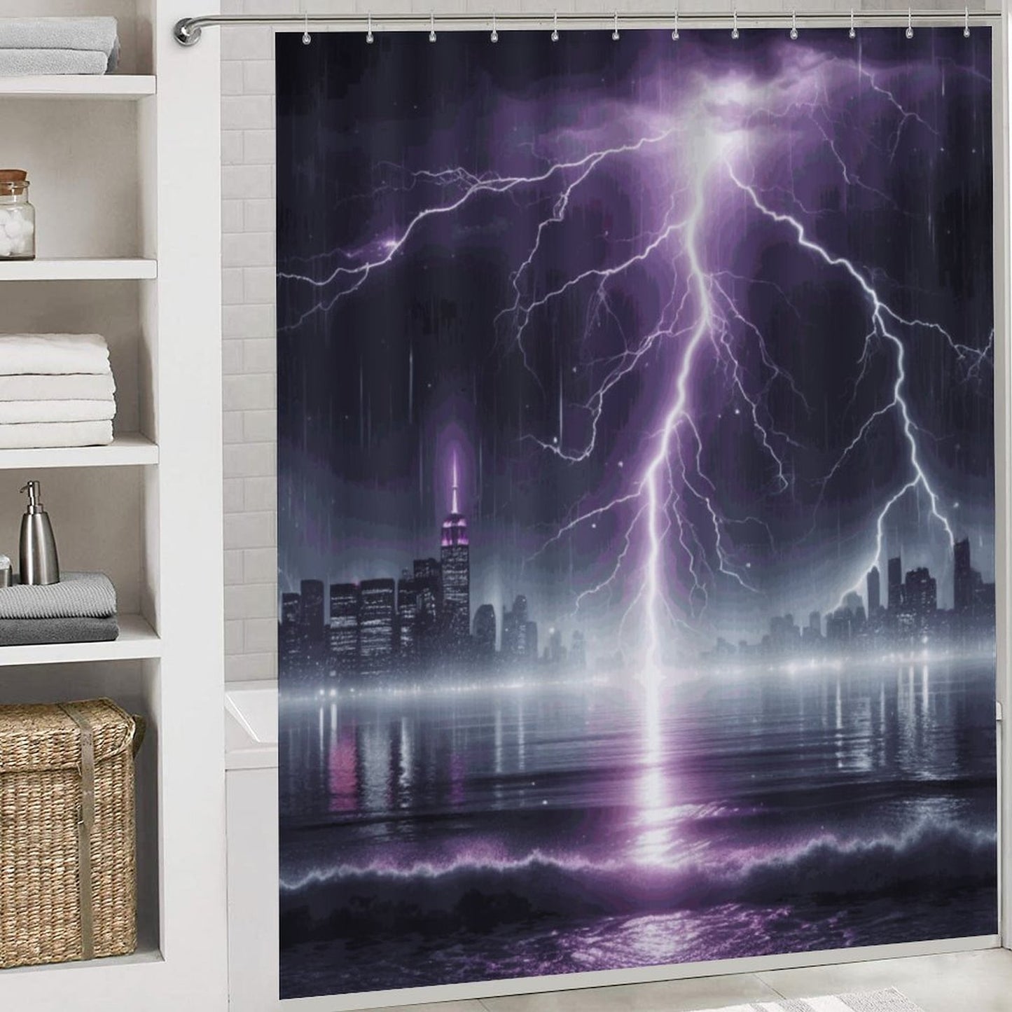 Thunder Storm Shower Curtain Set with 3 Rugs/ Guest Bathroom/ Master Bathroom