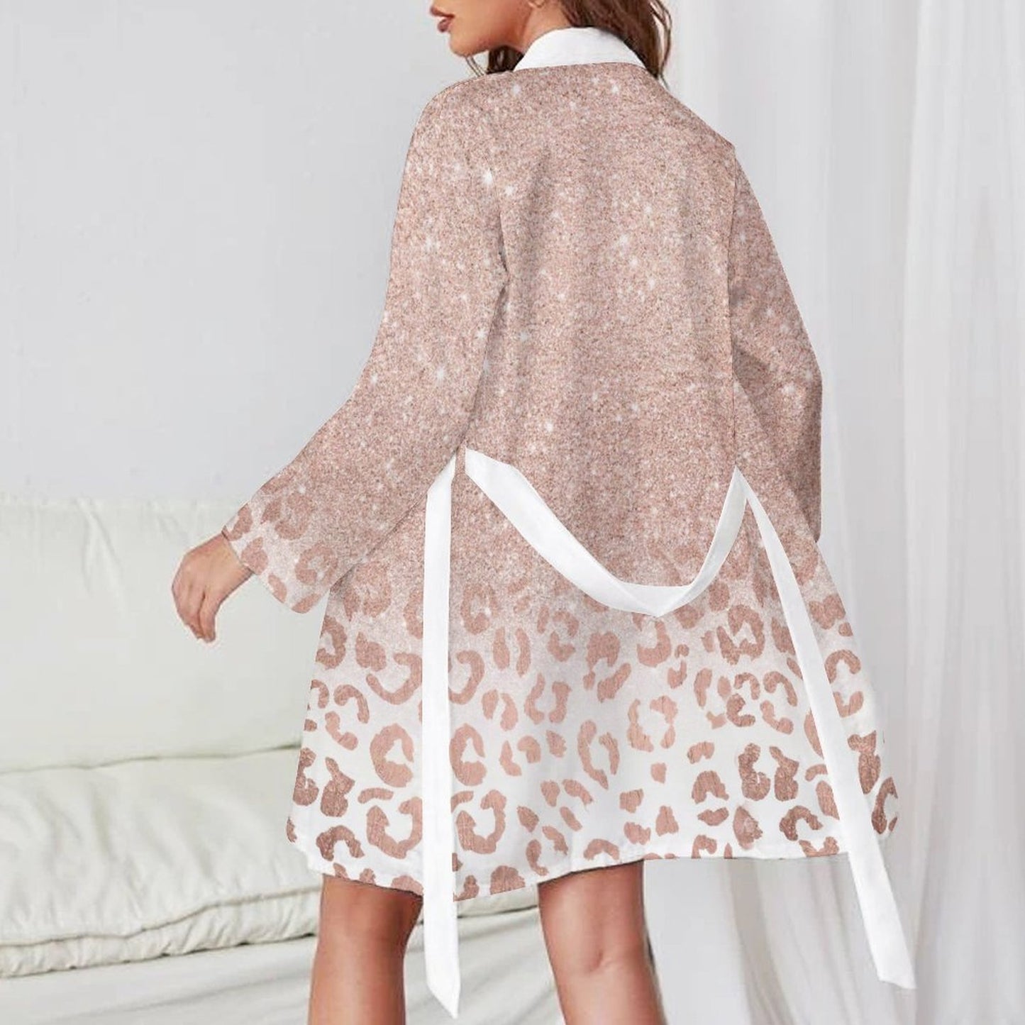 Soft Pink Cheetah Print Long Sleeve Nightdress – Cozy & Chic Sleepwear