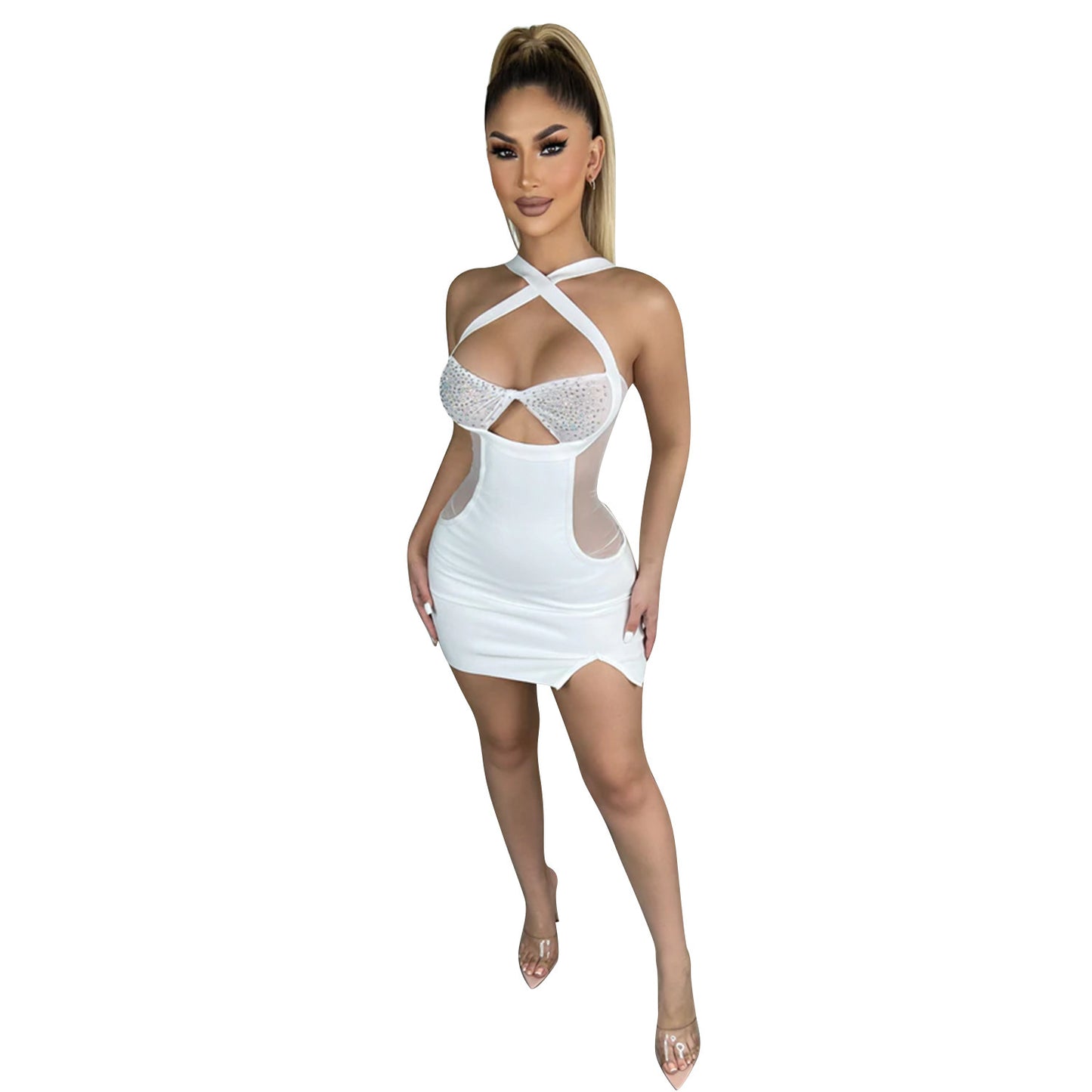 Sling Hot Drilling Nightclub Dress for Women – Sexy Sparkling Bodycon Party Outfit, Sleeveless Clubwear Mini Dress