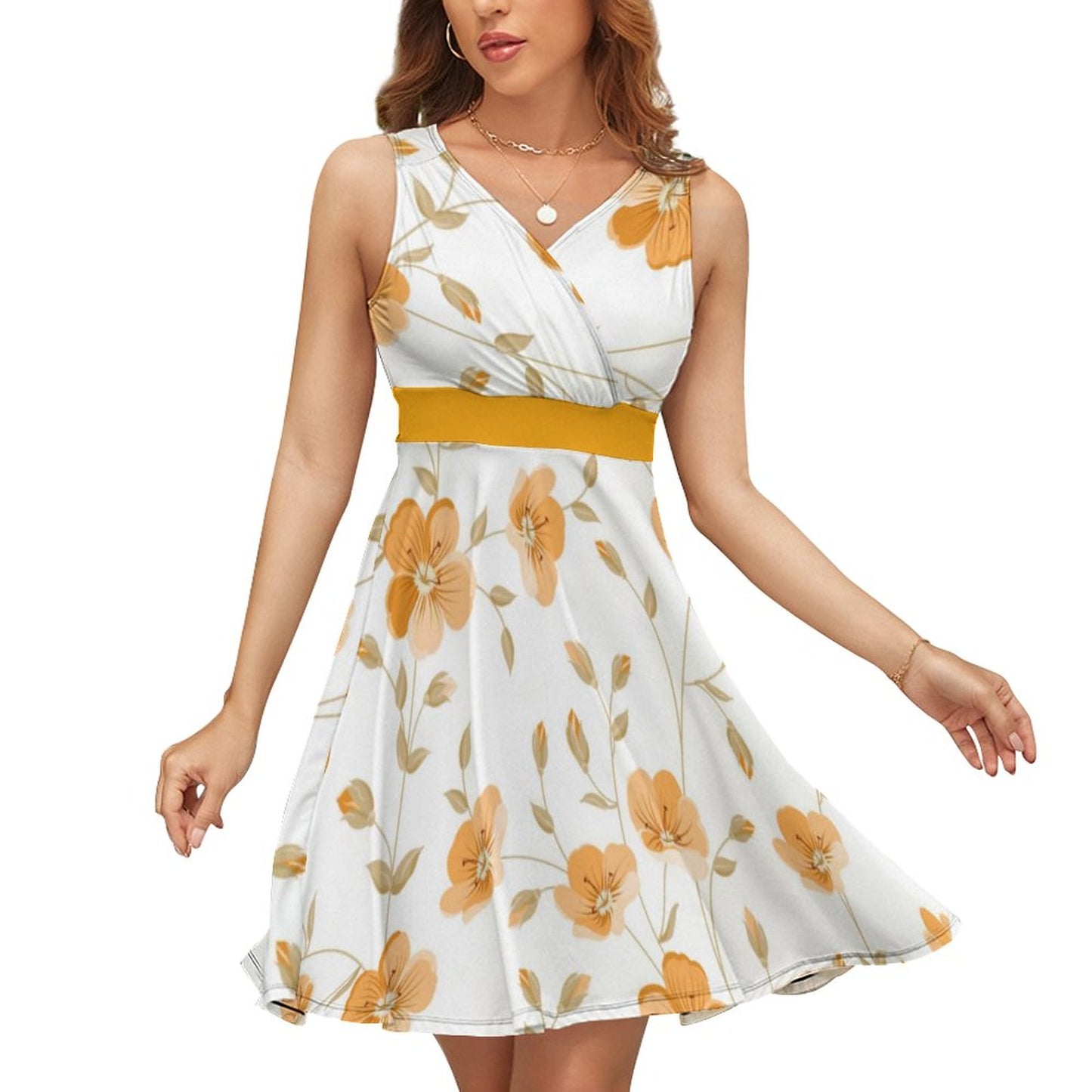 Women's Flower Sleeveless High Waist Dress/ Flower Sun Dress