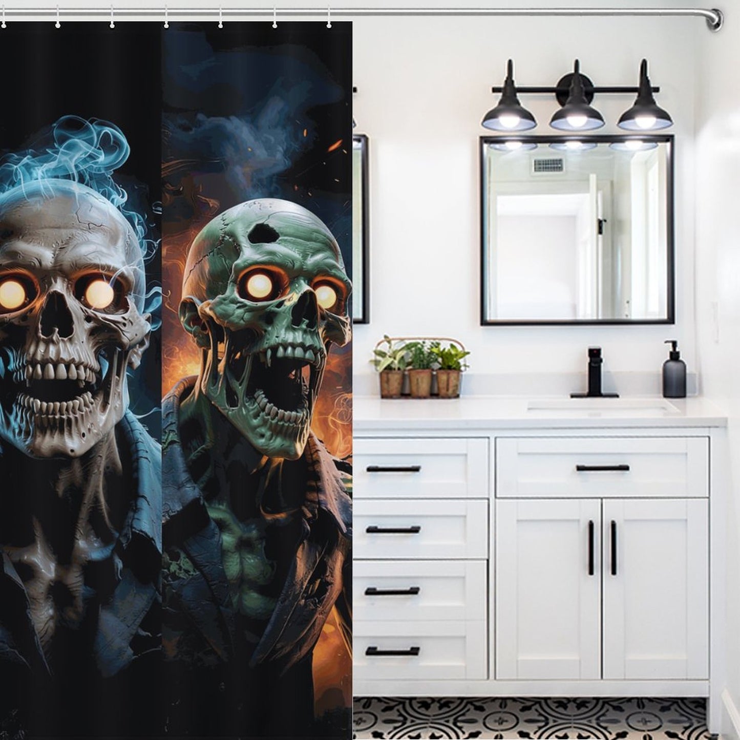 Scary Zombie Skull / Halloween Gothic Creepy Bath Curtain