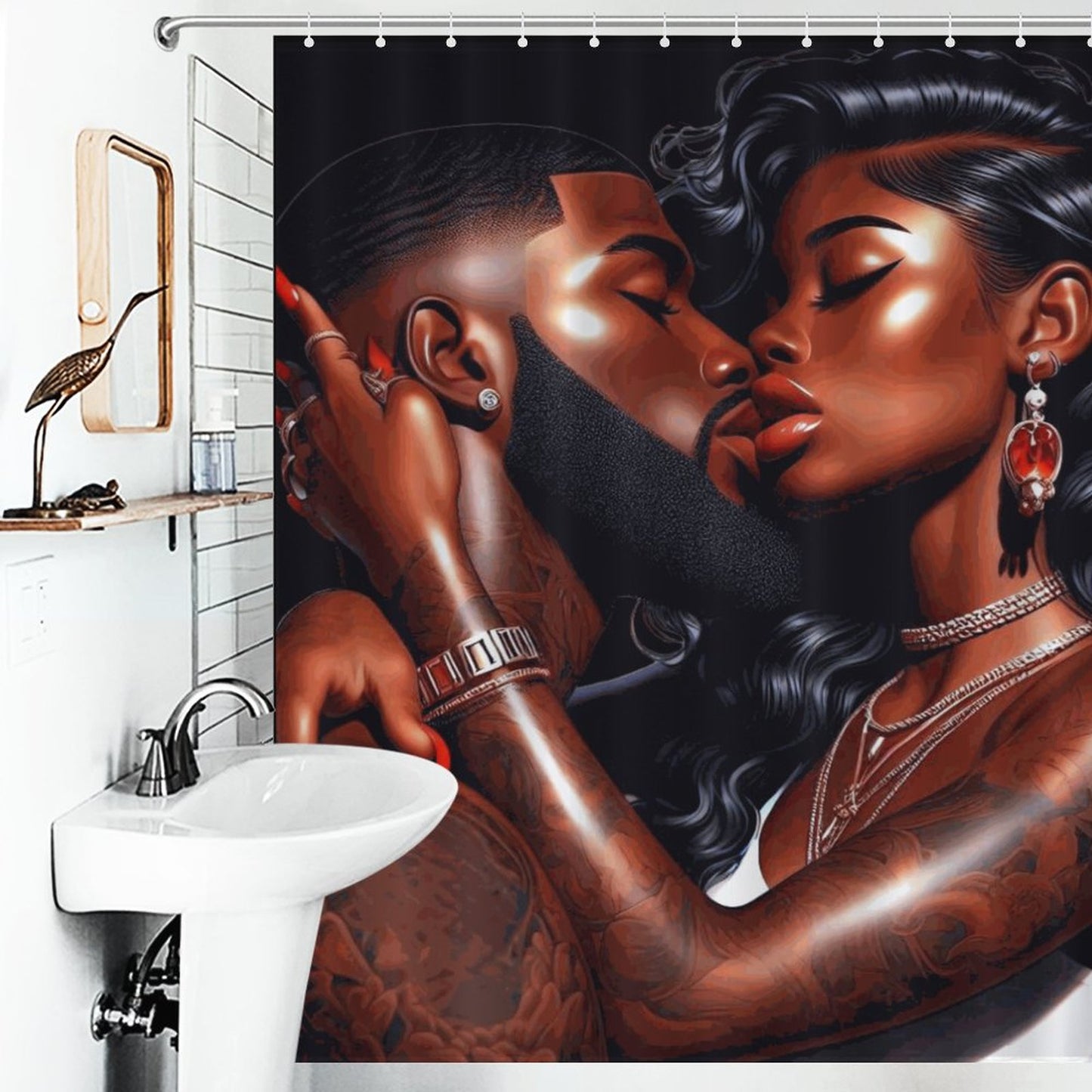 Melanin Romance Shower Curtain - Affectionate Black Love Couple Decor | Transform Your Bathroom into a Romantic Oasis