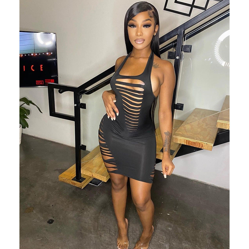 Women’s Sexy Halter Cut-Out Dress – Backless Bodycon Mini Dress, Summer Party Clubwear, High Waist Slim Fit Night Out Outfit