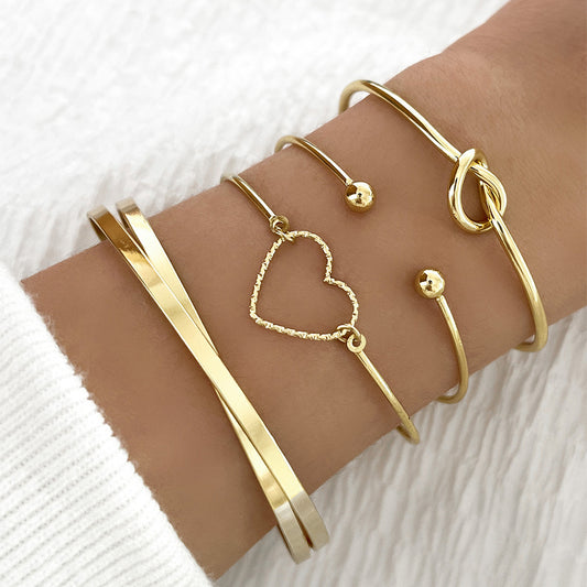 Vintage Gold Crystal Heart Bangle Bracelet for Women • Love Letter Multi-Layer Charm Bracelet • Geometric Fashion Jewelry Gift • Elegant Gold Stacking Bangle