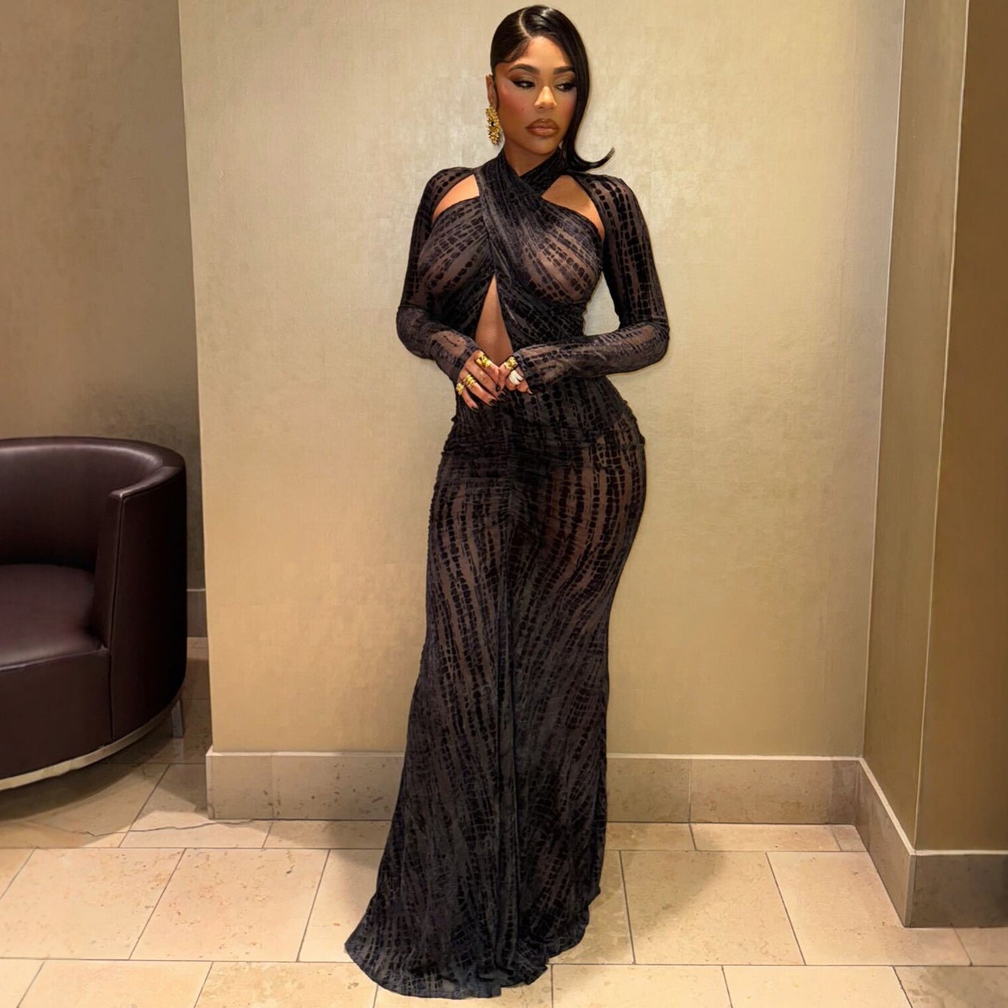 Solid Color Slim Fit Crossover Neck Maxi Dress | Sexy Evening Gown | Elegant Bodycon Formal Dress | Date Night Glam Dress | Women’s Party & Wedding Guest Dress