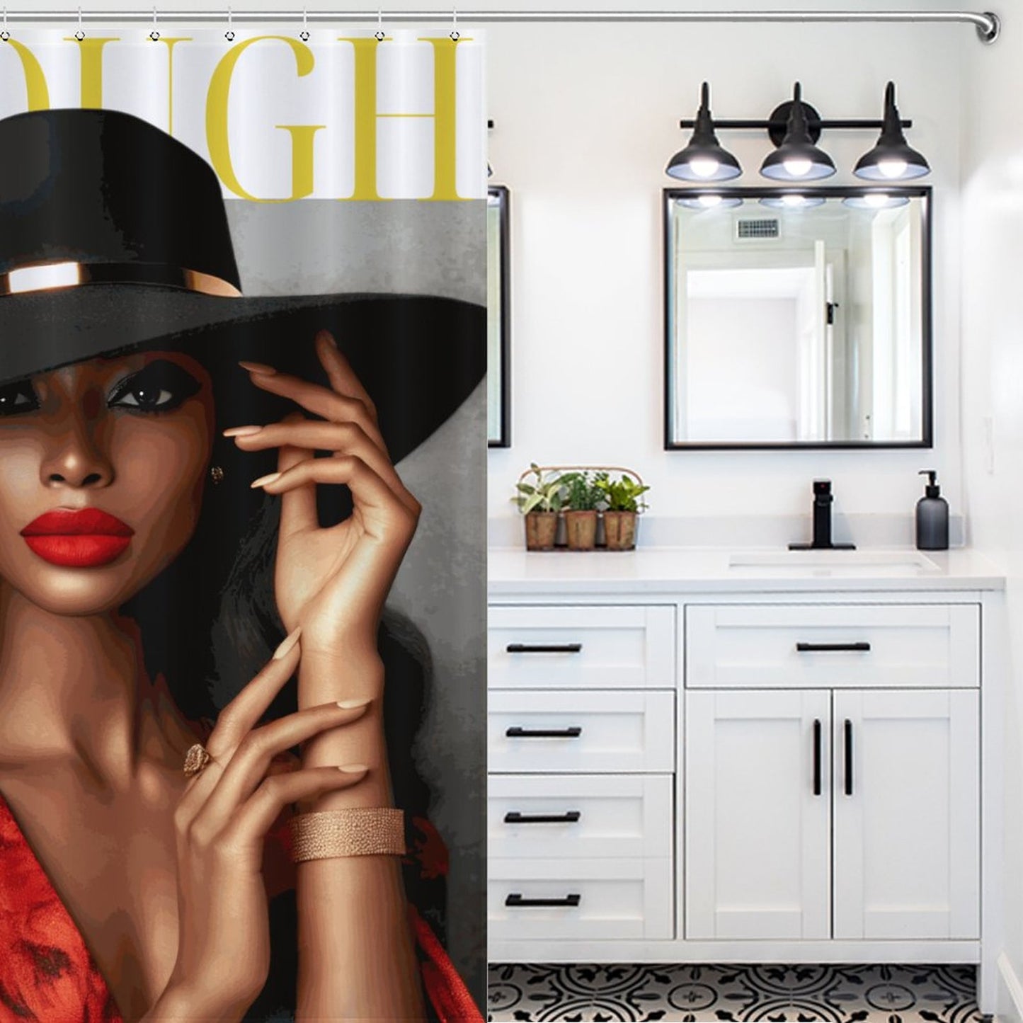 Bold & Beautiful Black Woman Shower Curtain – Luxury Afrocentric Glam Bathroom Decor