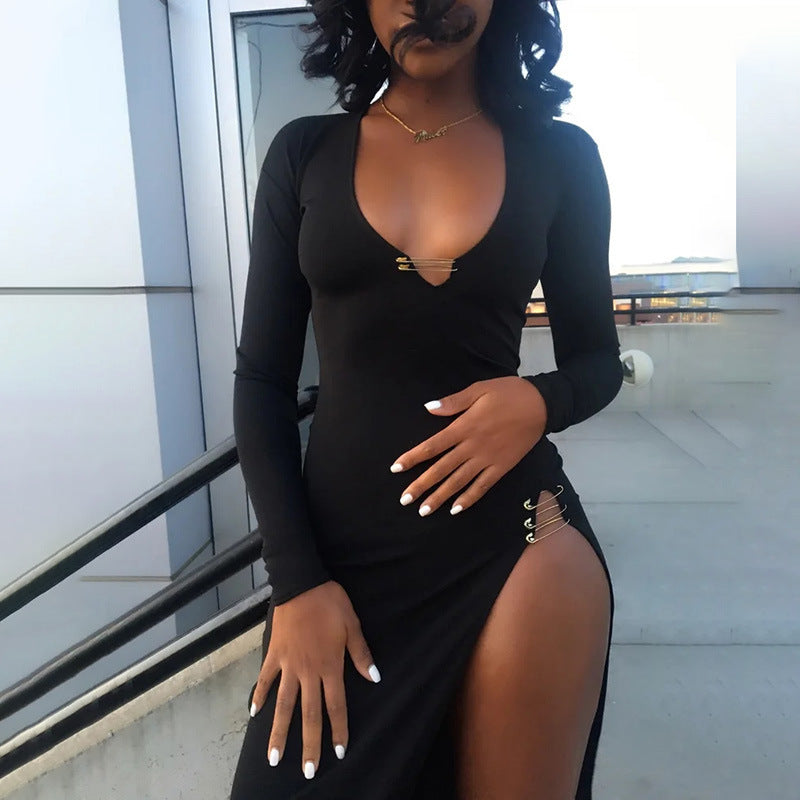 Elegant Women’s Split Pin Long Dress – Sexy Evening Maxi Dress | Chic Bodycon Party Gown