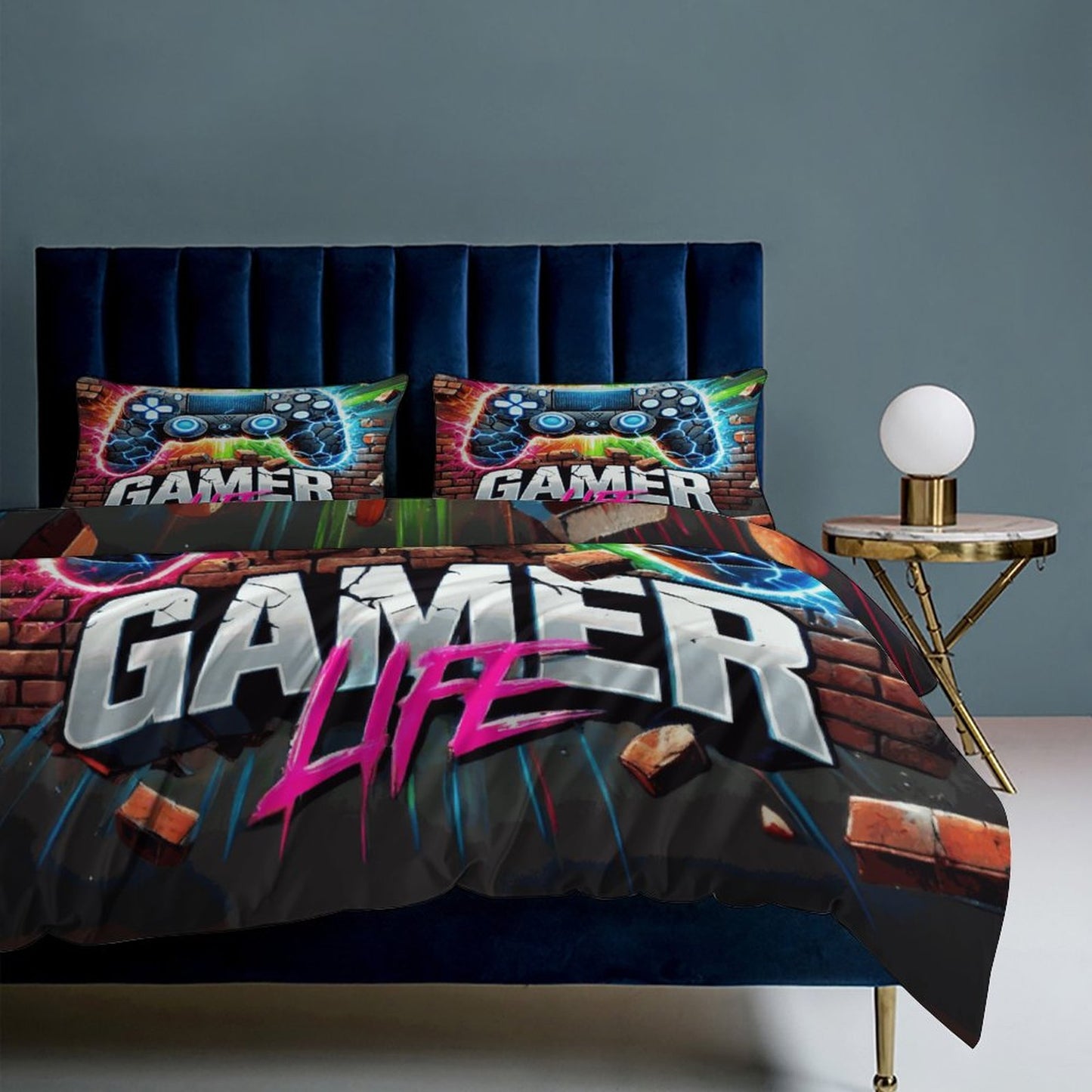 Boys Gamer Life 3-Piece Bedding Set – Dual-Sided Printing – 86"x70" Comforter with Pillowcases – Video Game Bedroom Decor
