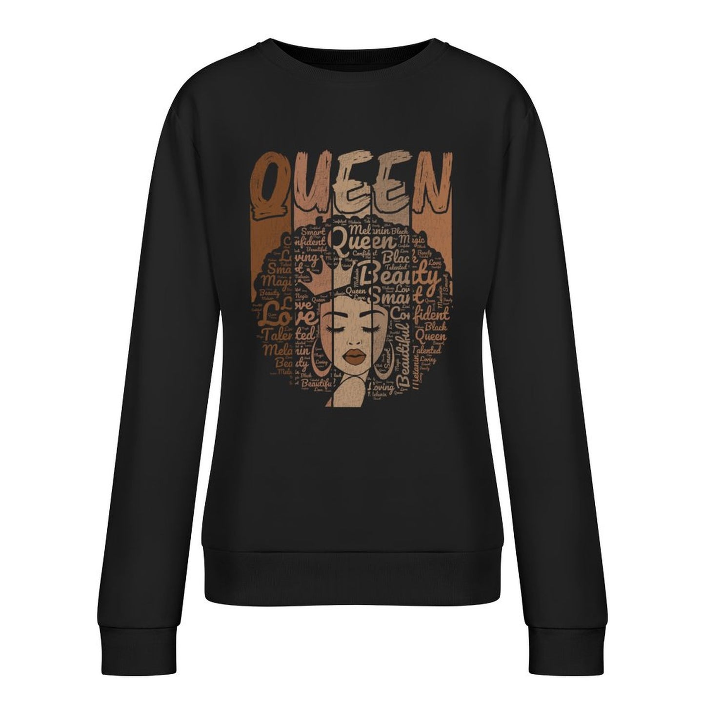 Melanin Queen Sweatshirt – Black Women Empowerment Graphic Pullover | Afro Art Streetwear | Confident Black Queen Fashion