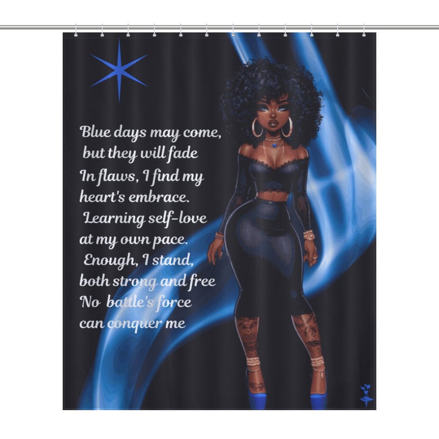 Melanin Doll House Affirmation Shower Curtain/ Master Bathroom/ Black and Blue Guest Bathroom