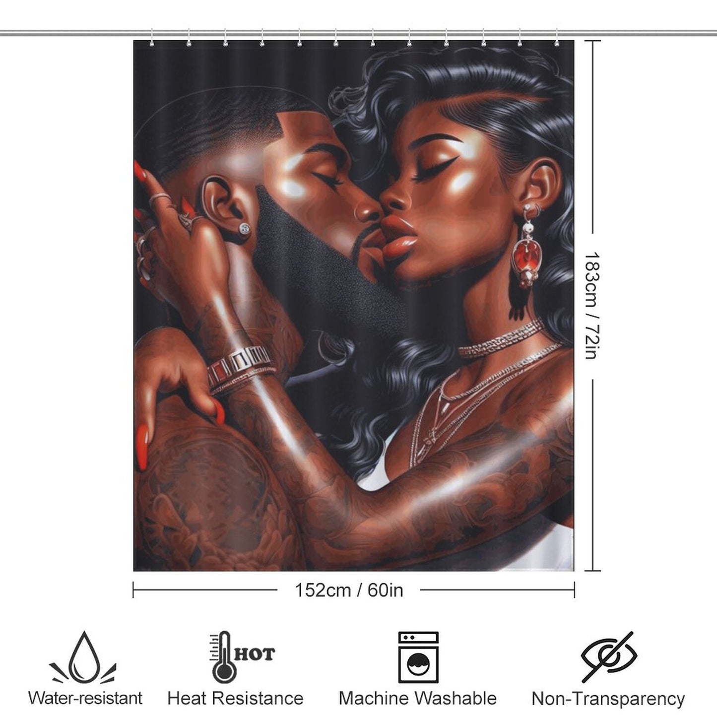 Melanin Romance Shower Curtain - Affectionate Black Love Couple Decor | Transform Your Bathroom into a Romantic Oasis