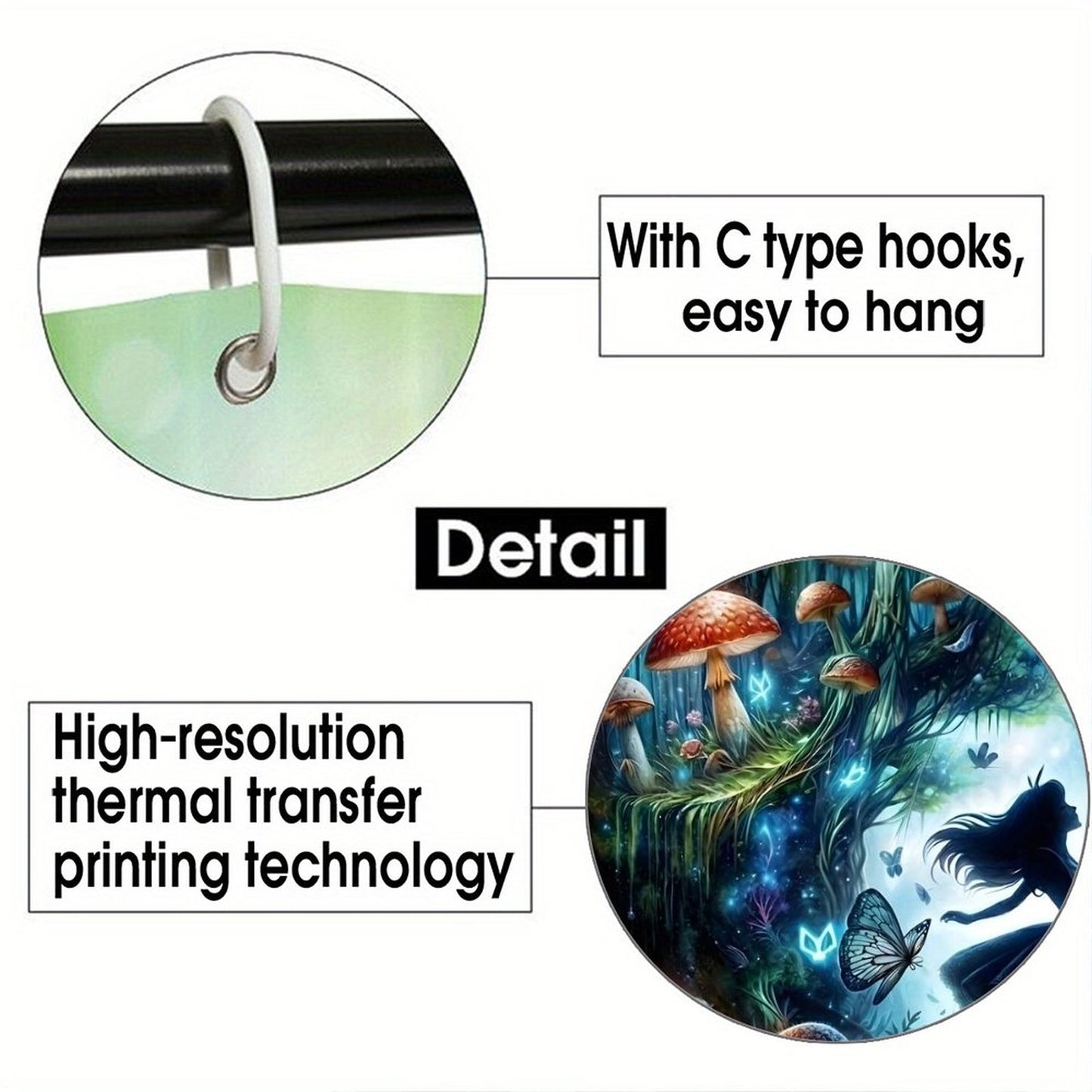 Midnight Wonderland Dreamscape Shower Curtain – Surreal Fantasy Mushroom Forest with Cosmic Clock & Enchanted Silhouette