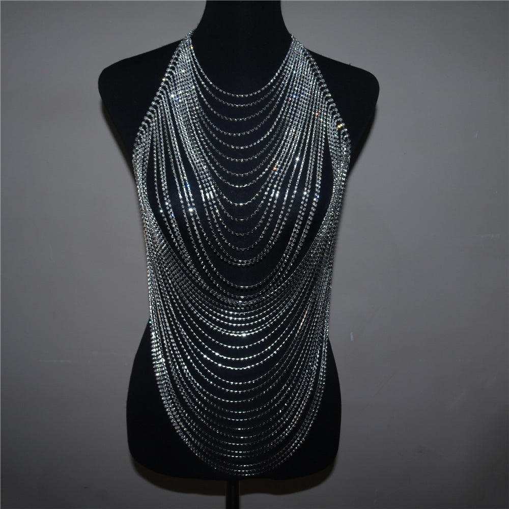 Fashion Chest Chain Jewelry Multilayer Rhinestone Body Necklace – Sexy Statement Crystal Chain for Dresses, Festival & Night Out