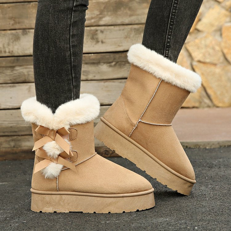 Women’s Bow Retro Ankle Boots | Fleece Lined Winter Boots | Thick Sole Birkenstock-Style Boots | Cozy Warm Snow Boots for Women | Cute Bow Winter Booties