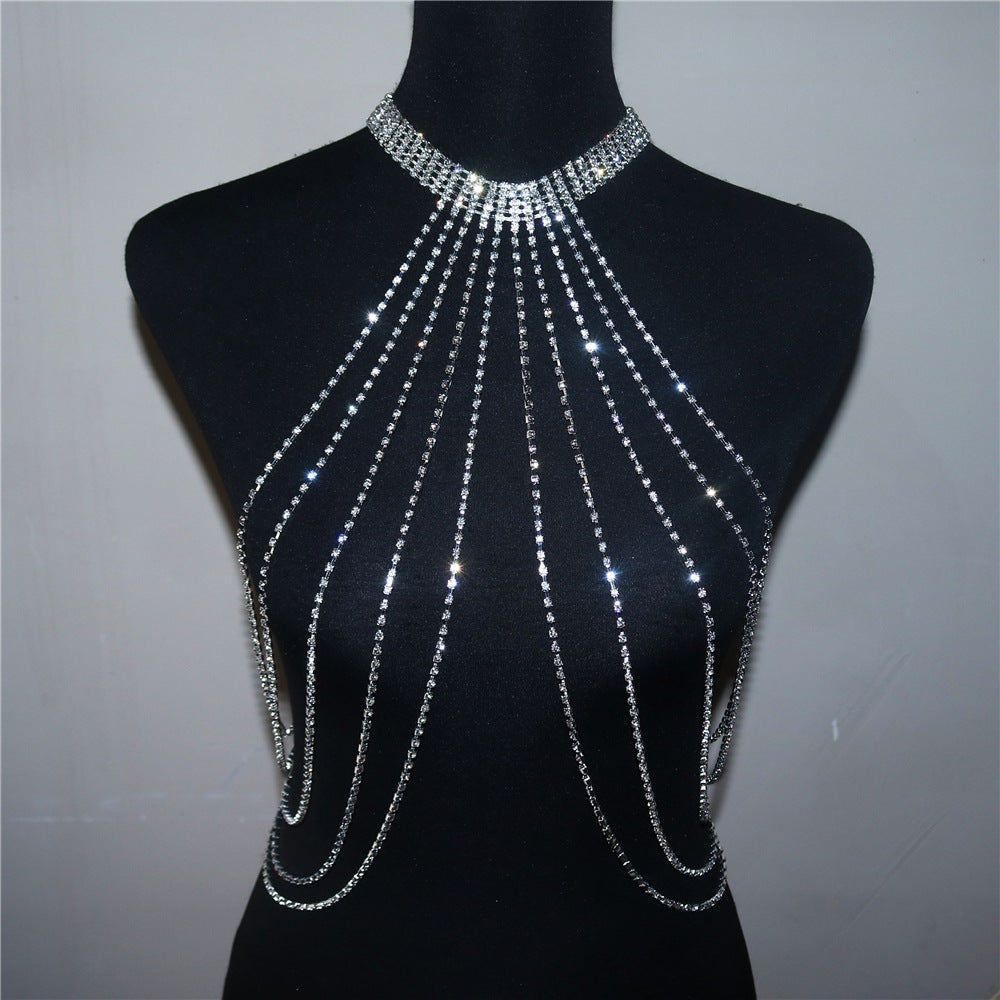 Fashion Chest Chain Jewelry Multilayer Rhinestone Body Necklace – Sexy Statement Crystal Chain for Dresses, Festival & Night Out