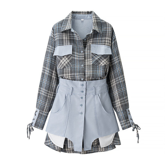 Women’s Loose Casual Plaid Shirt Dress Two-Piece Set | Chic Oversized Style for Effortless Fashion