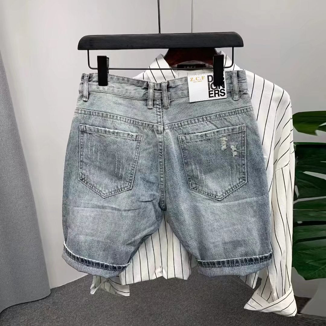 Men’s Denim Shorts Set – Summer Short Sleeve Outfit | Casual Streetwear 2-Piece Jean Shorts & T-Shirt Set for Men