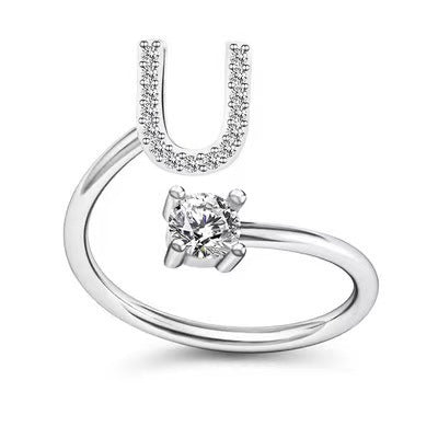 Women's Adjustable Zircon Letters Ring