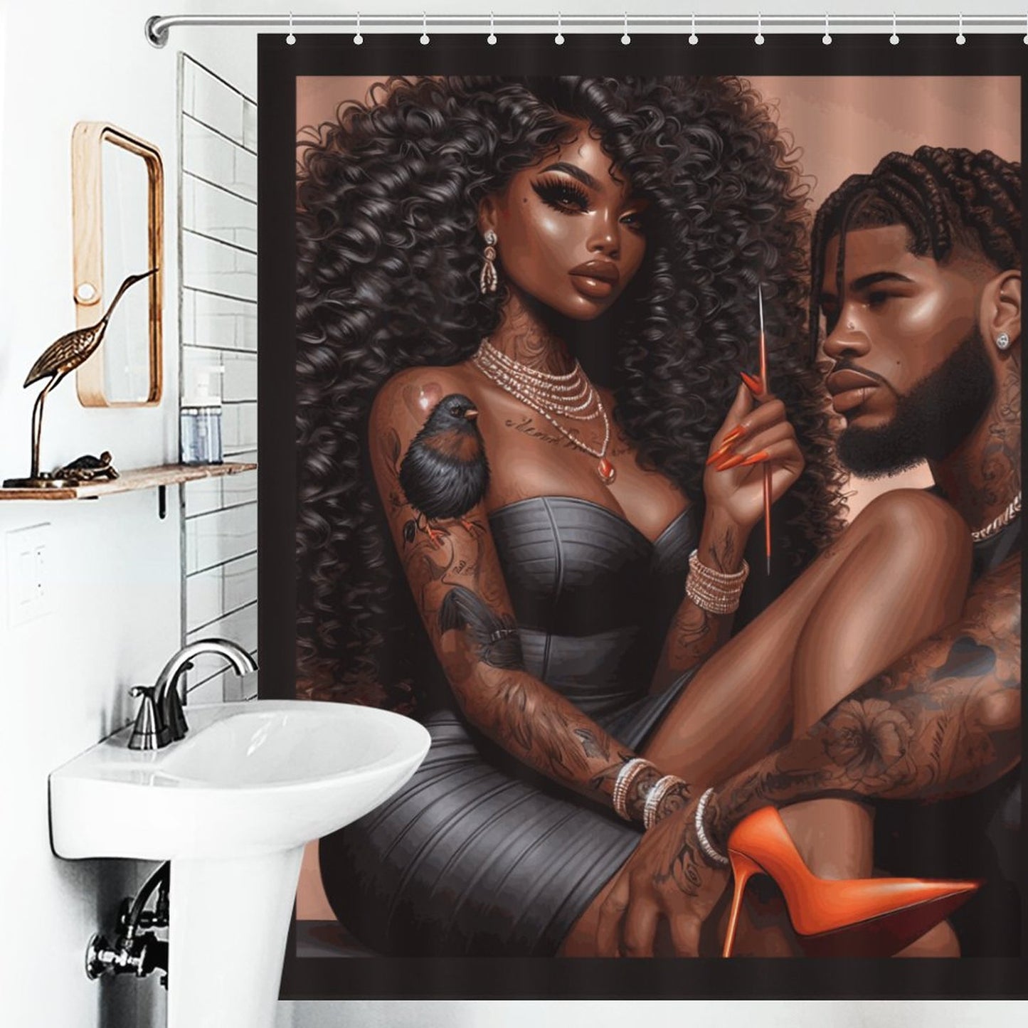 Melanin Love Shower Curtain / Black Love / Master Bathroom/ Guest Bathroom 66x72Inch (168x183cm)