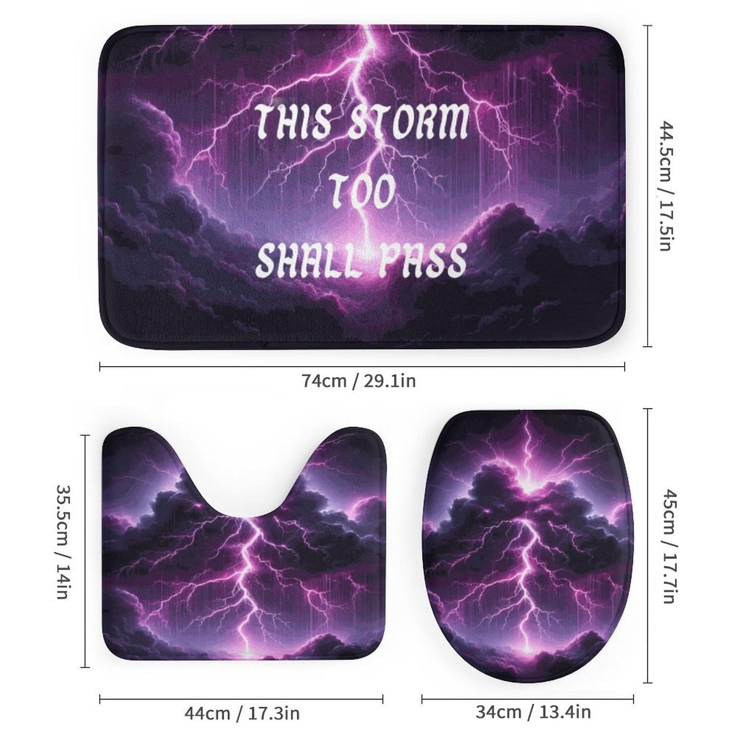 Black and Purple Thunder Storm Shower Curtain Set with 3 Rugs/ Guest Bathroom/ Master Bathroom