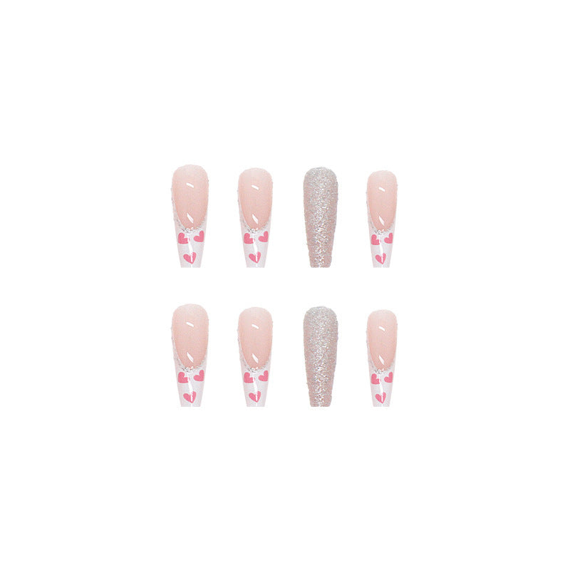 Pink & White Heart False Nails – Romantic & Chic Manicure