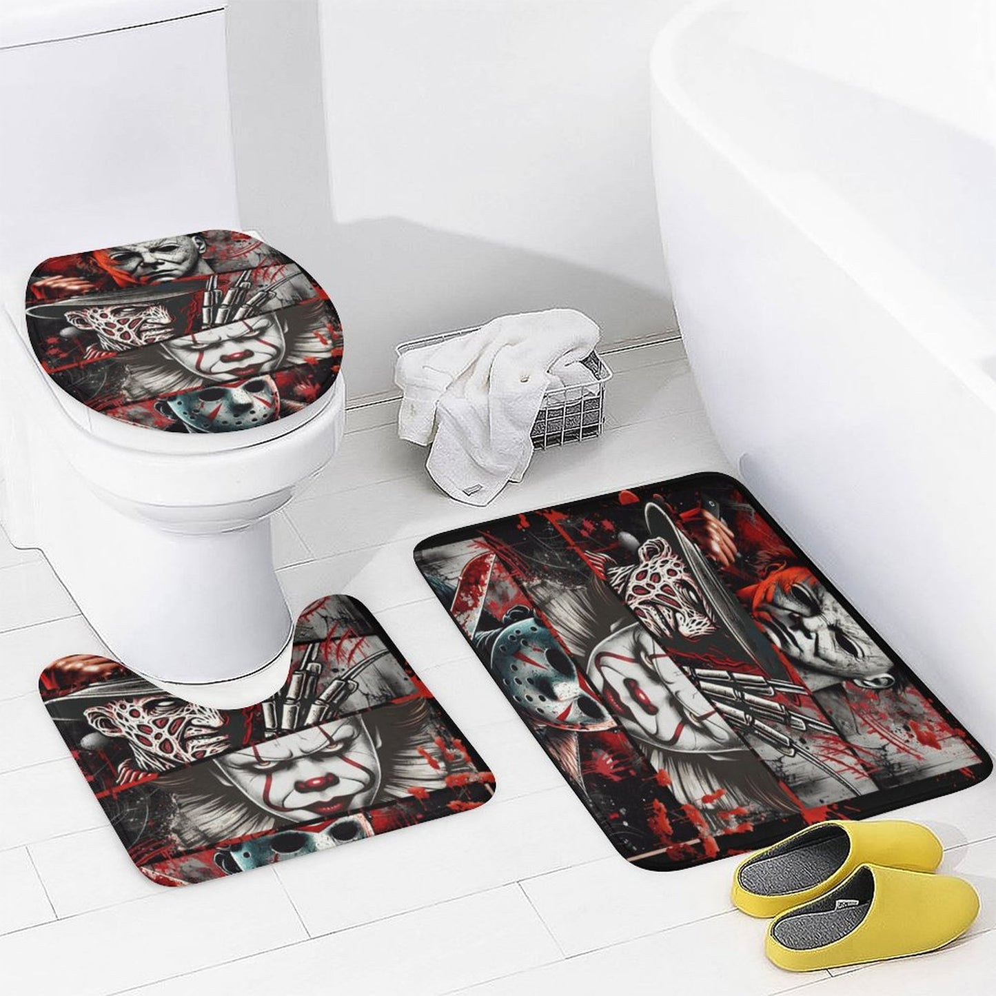 Horror Movie Characters Shower Curtain Set with 3 Rugs