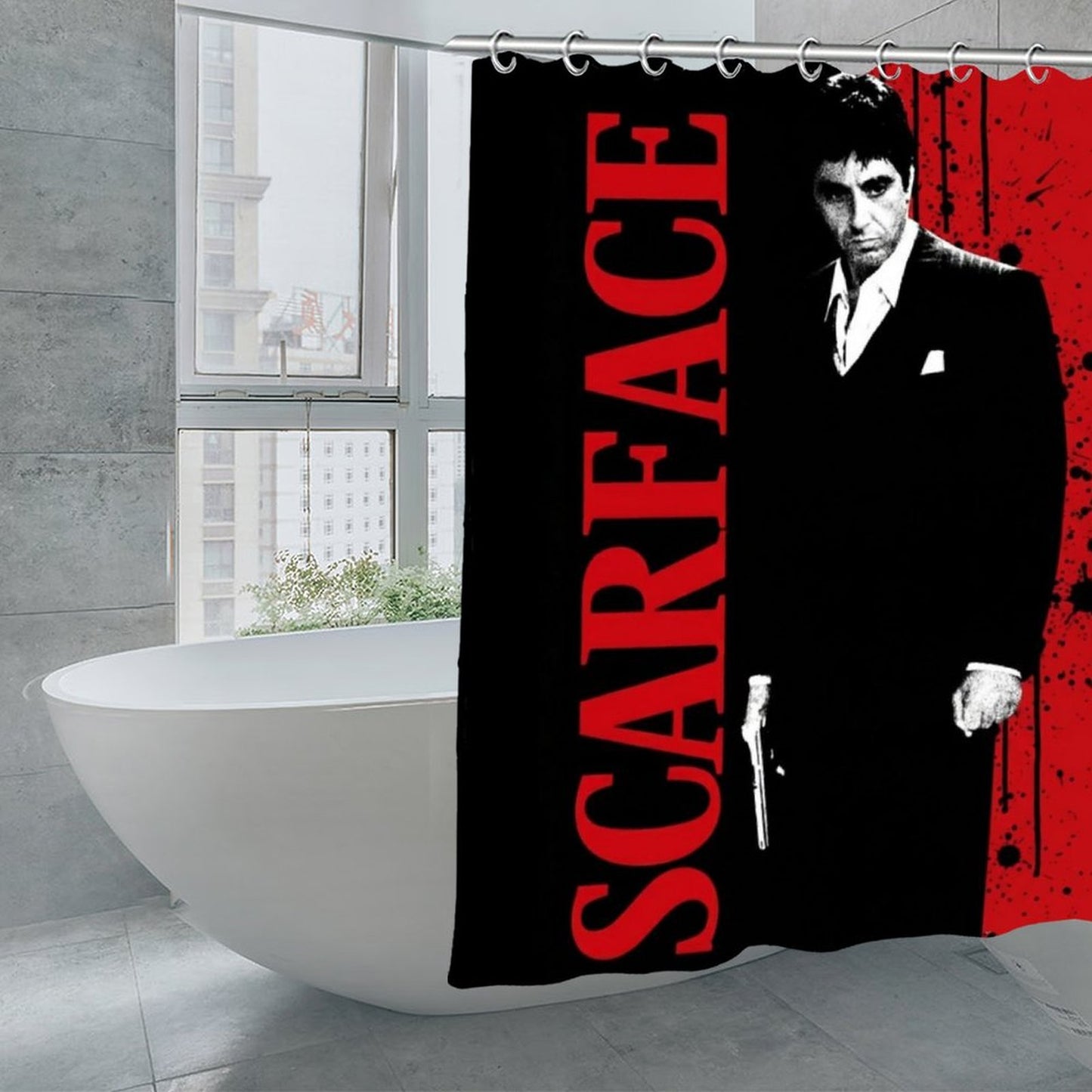 Scarface Black and Red Shower Curtain | Tony Montana Inspired Bathroom Decor | Mafia Movie Bathroom Set | Luxury Urban Home Decor