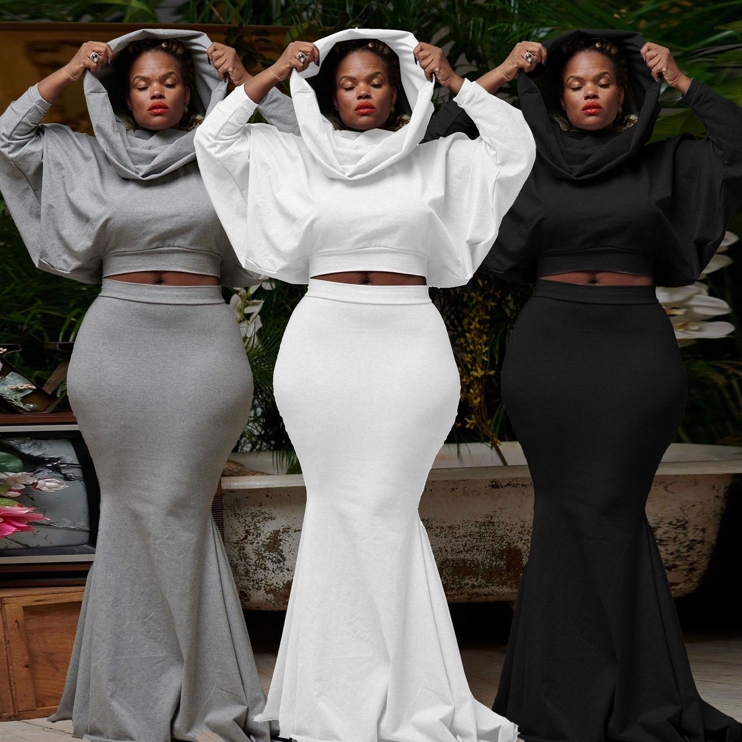 Women's Fitted Hooded Fishtail Dress Set – Sexy Slimming Two-Piece Outfit | Elegant Street wear Fashion