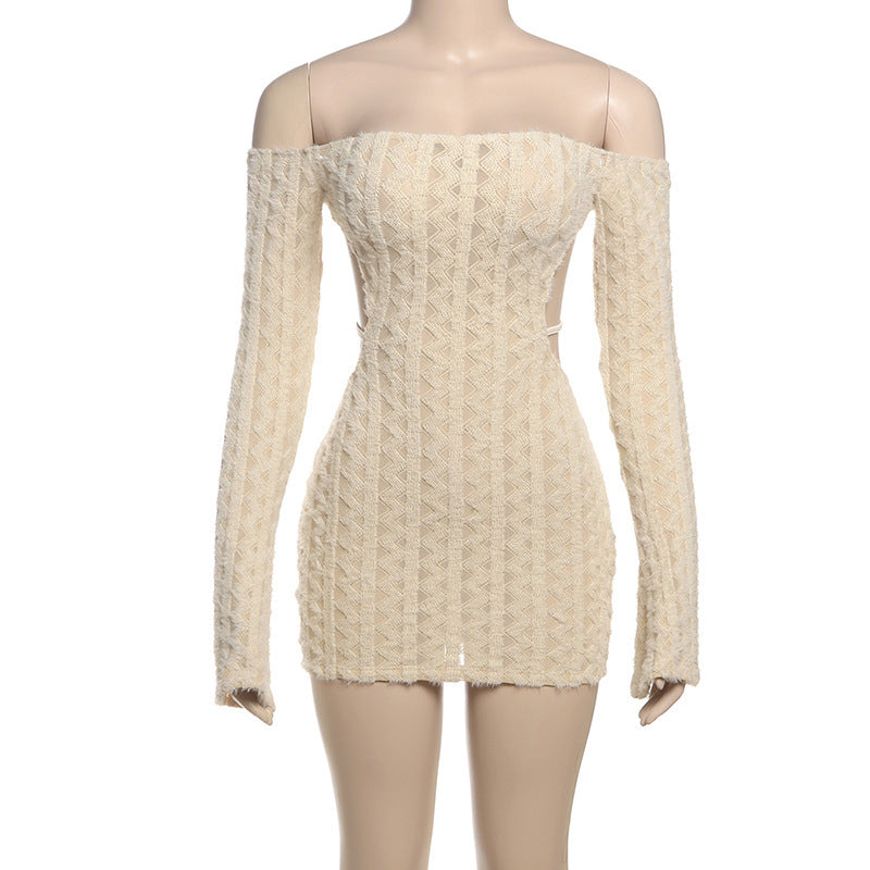 Solid Color High Waist Backless Off-Shoulder Dress – Slim Fit & Elegant Evening Style