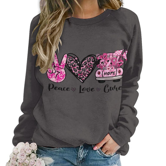 Women's Peace Love Cure Breast Cancer Awareness Sweatshirt - Pink Ribbon Pullover