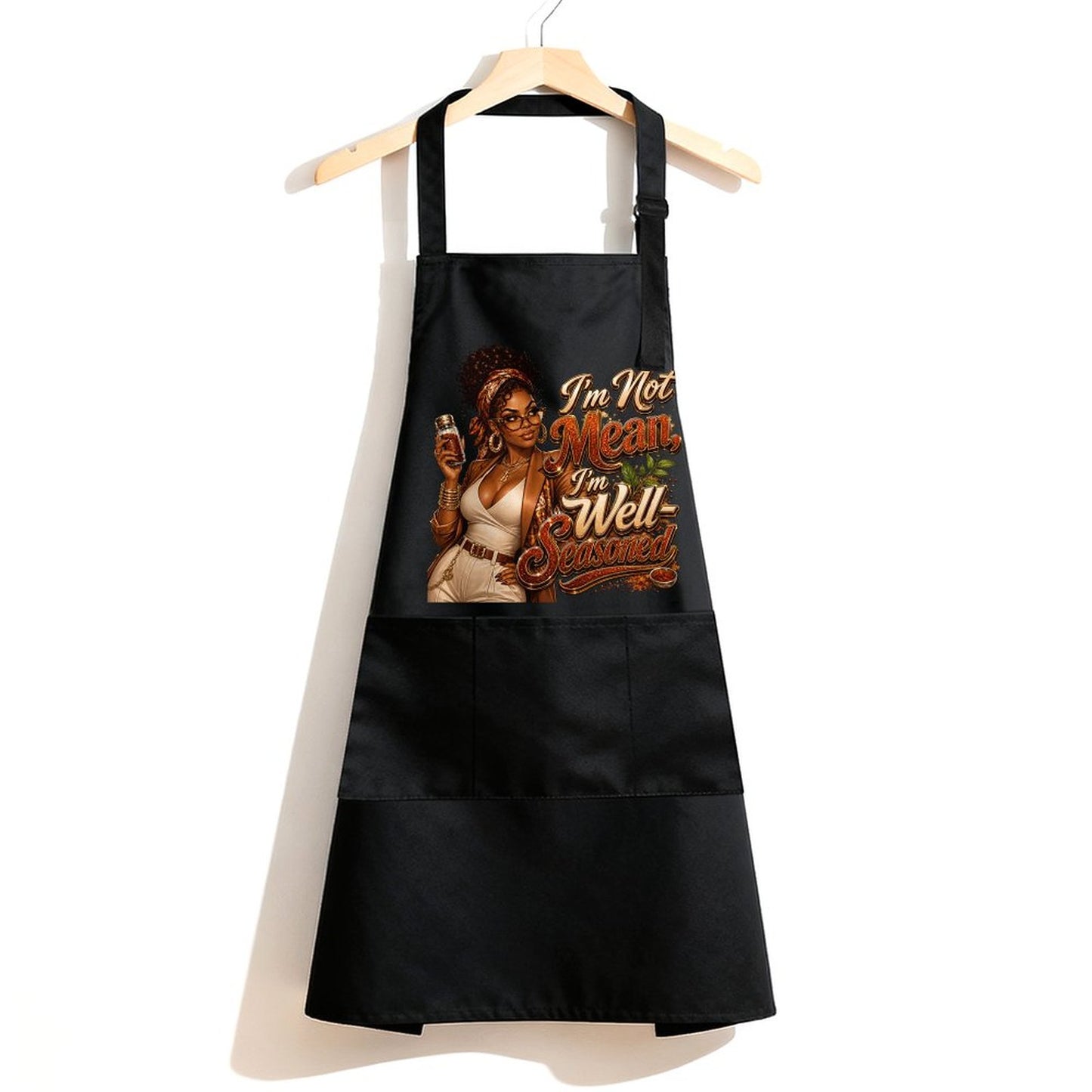I'm Not Mean, I'm Well-Seasoned Black Apron | Funny Cooking Apron for Women | Southern Kitchen Gift | Black Woman Gift  Decor