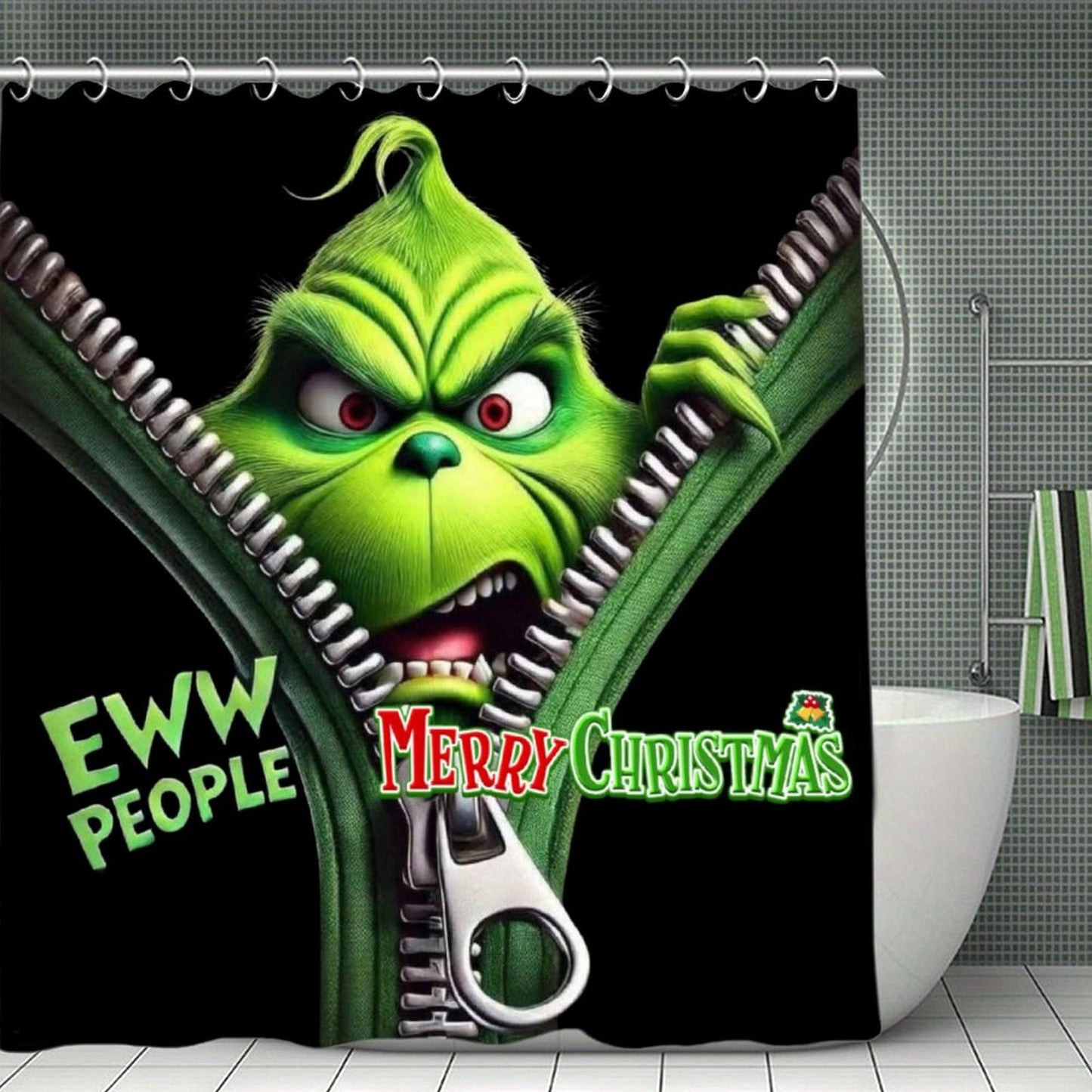"Eww People Merry Christmas" Funny Holiday Shower Curtain