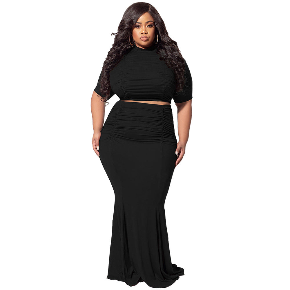Chic Midriff Two-Piece Outfit for Plus Size Women | Trendy Crop Top & High-Waist Set | Casual Lounge Matching Set for Curvy Queens